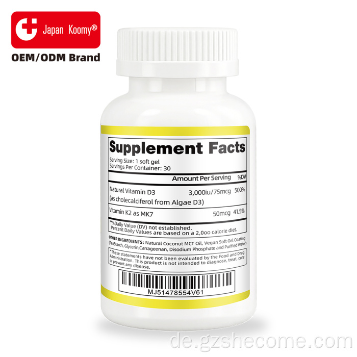 Shecome Vitamin D3 K2 Softgels Knochenimmununterstützung